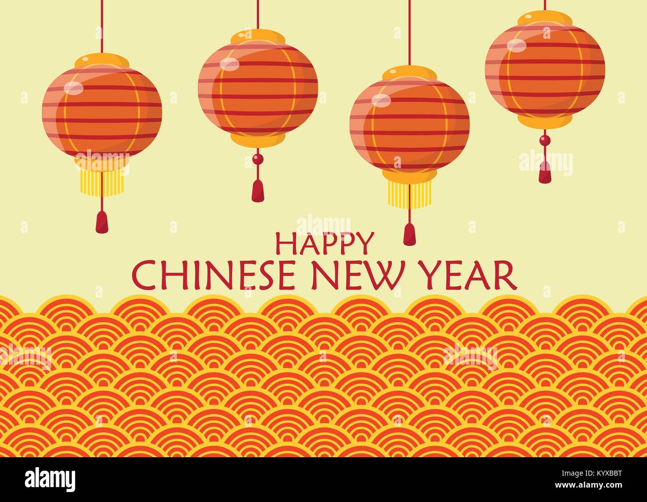 Joyeux Nouvel An chinois avec des lanternes. Fond d'ondes traditionnelles. Vector illustration Illustration de Vecteur