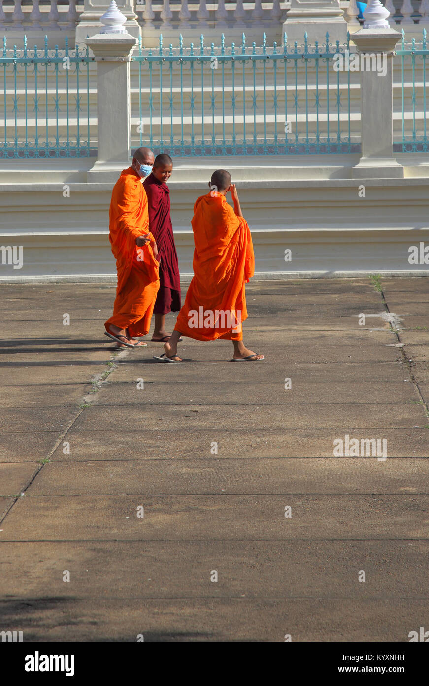 Les moines bouddhistes au palais royal à Phnom Penh, Cambodge Banque D'Images