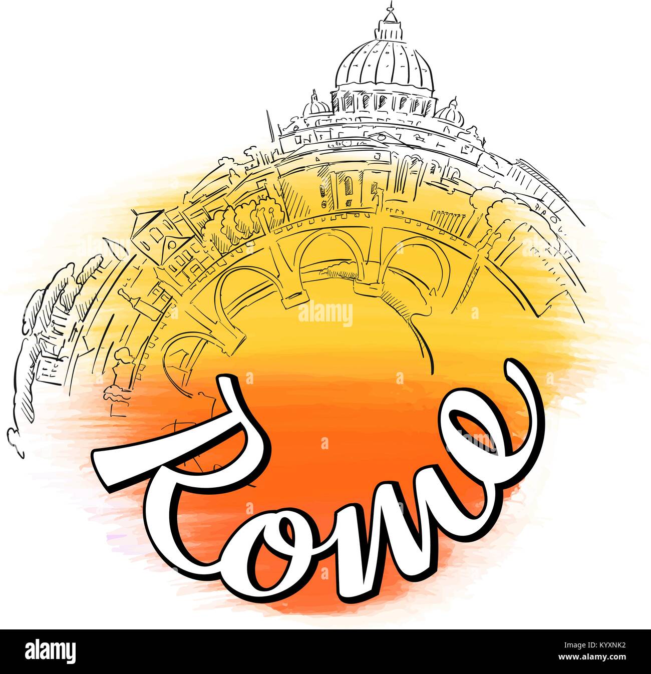 Les toits de Rome Logo. Repère de couleur croquis vecteur. Illustration de Vecteur