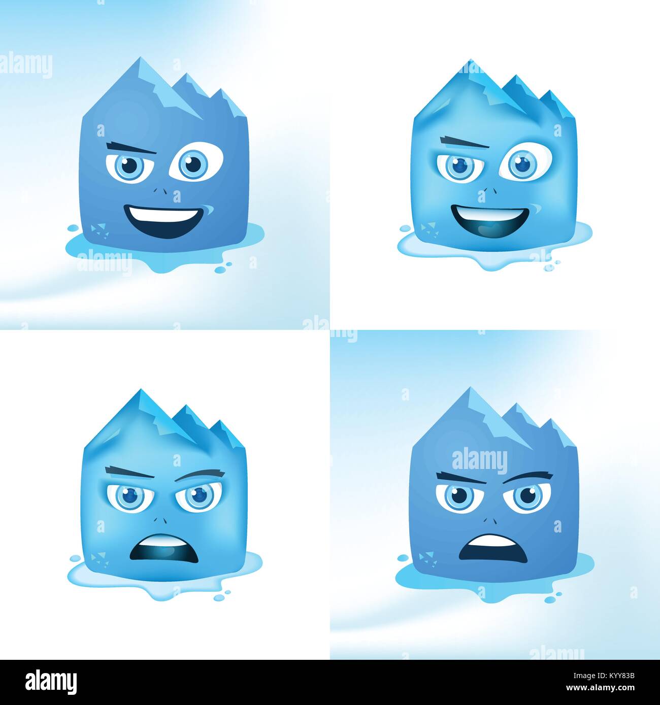Drôle de visage Expressions Cartoon Glacier en Bleu Vecteur Conception enfantine Illustration de Vecteur