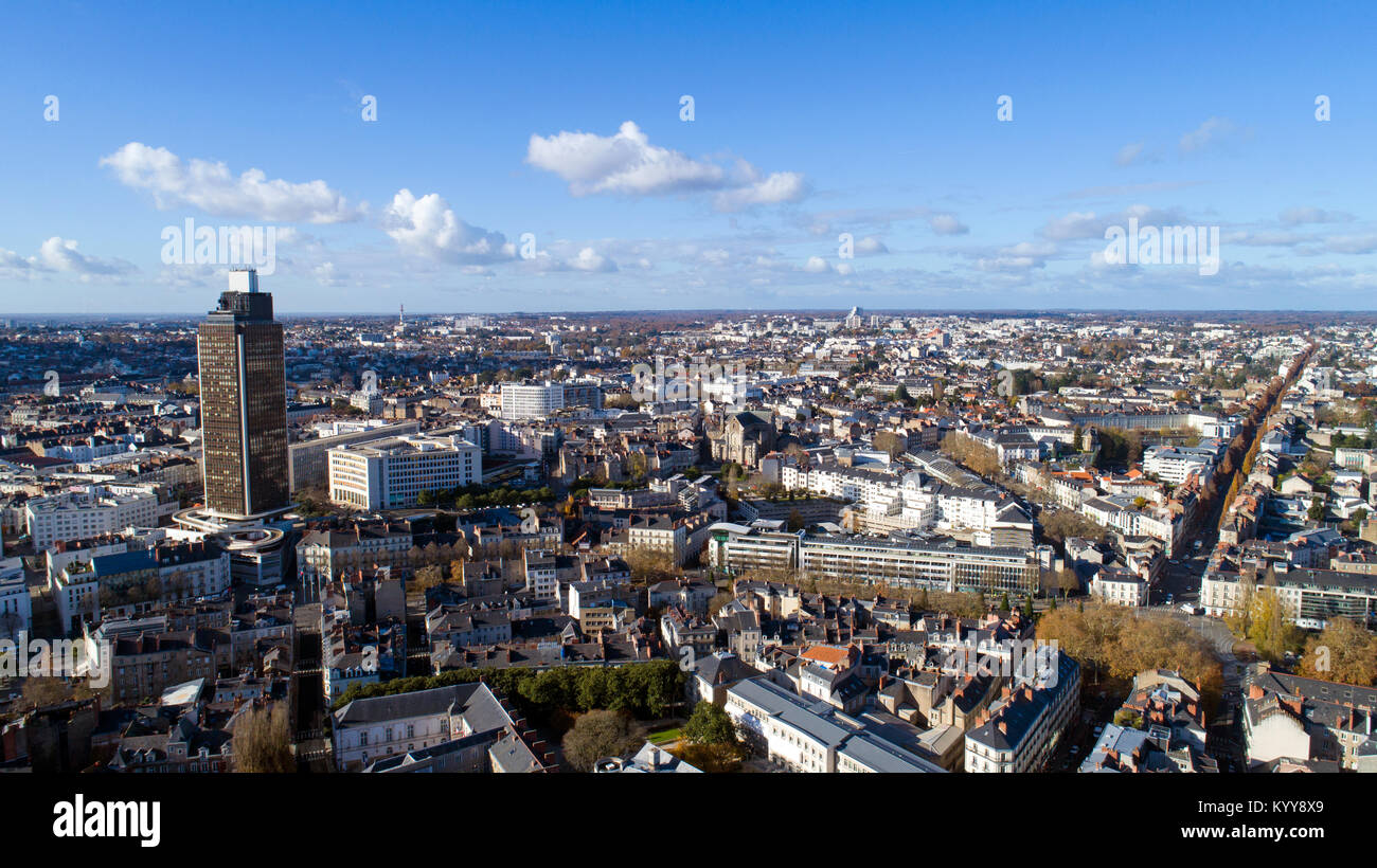 Vue aérienne du centre-ville de Nantes en Loire Atlantique Banque D'Images