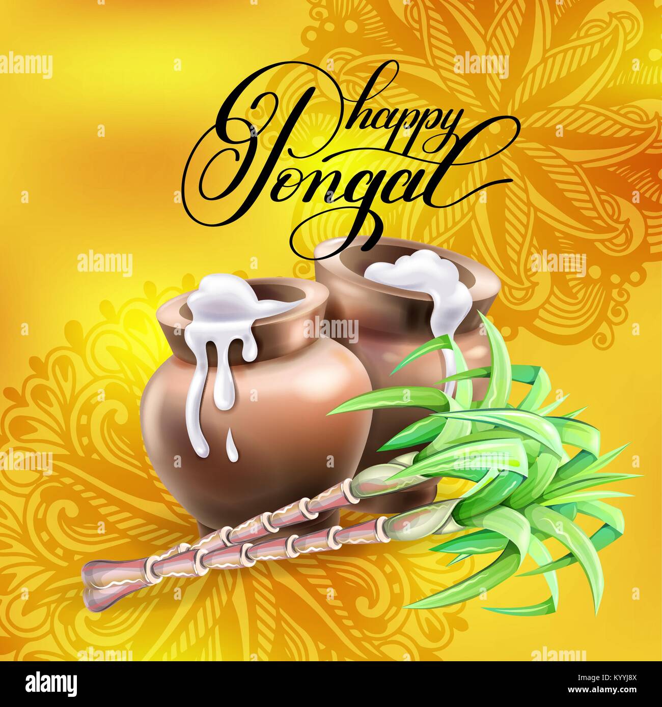 Happy Pongal carte de souhaits pour la fête des moissons de l'Inde du sud Illustration de Vecteur