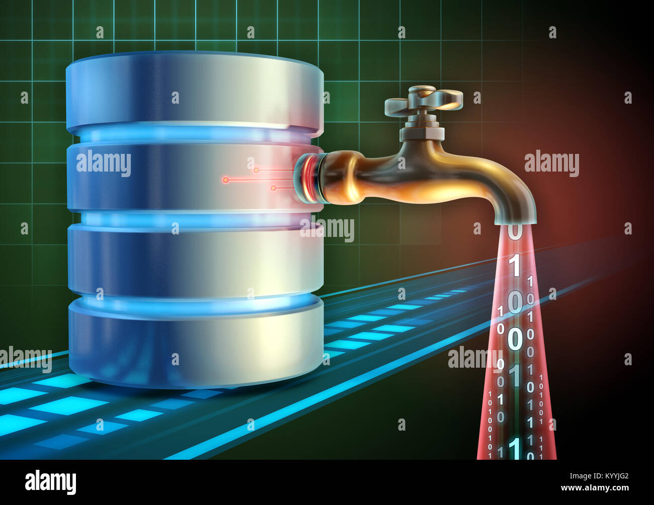 Le vol d'informations sensibles à partir d'une base de données. 3D illustration. Banque D'Images