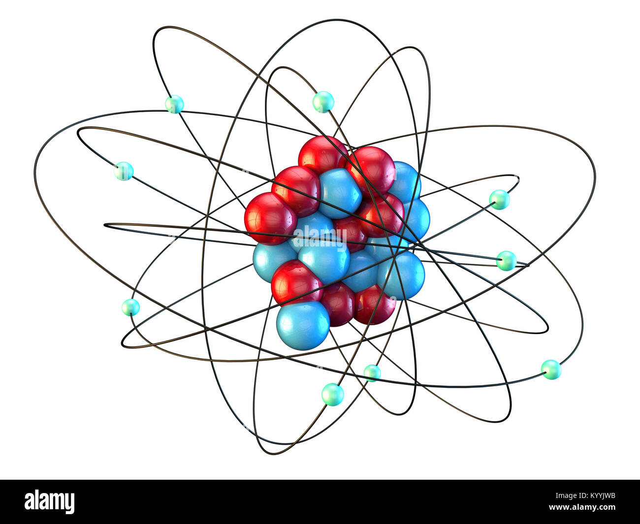 Atome de fluor montrant neuf électrons orbitant autour des protons et neutrons dix neuf Banque D'Images