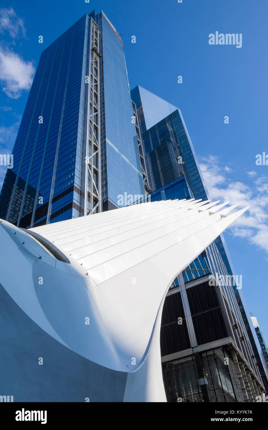 Détail de la structure d'Oculus au World Trade Center station centre des transports à New York City, USA Banque D'Images
