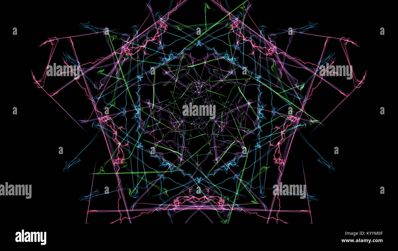 Les couleurs vives de la lignes sur fond noir. La symétrie de la soie série. Banque D'Images
