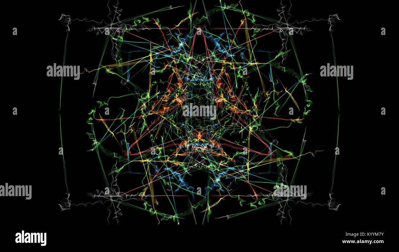 Résumé fond noir avec des lignes de couleur. La symétrie de la soie série. Banque D'Images