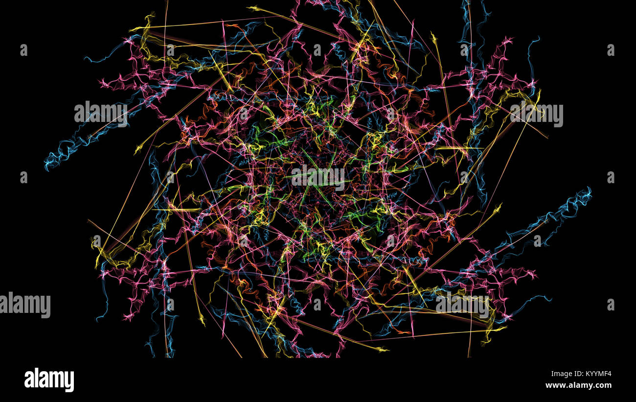 Résumé fond noir avec des lignes de couleur. La symétrie de la soie série. Banque D'Images