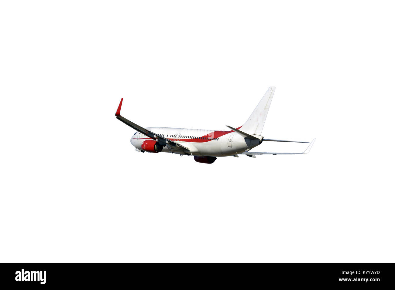 Avion blanc avec moteurs rouge sur fond blanc Banque D'Images