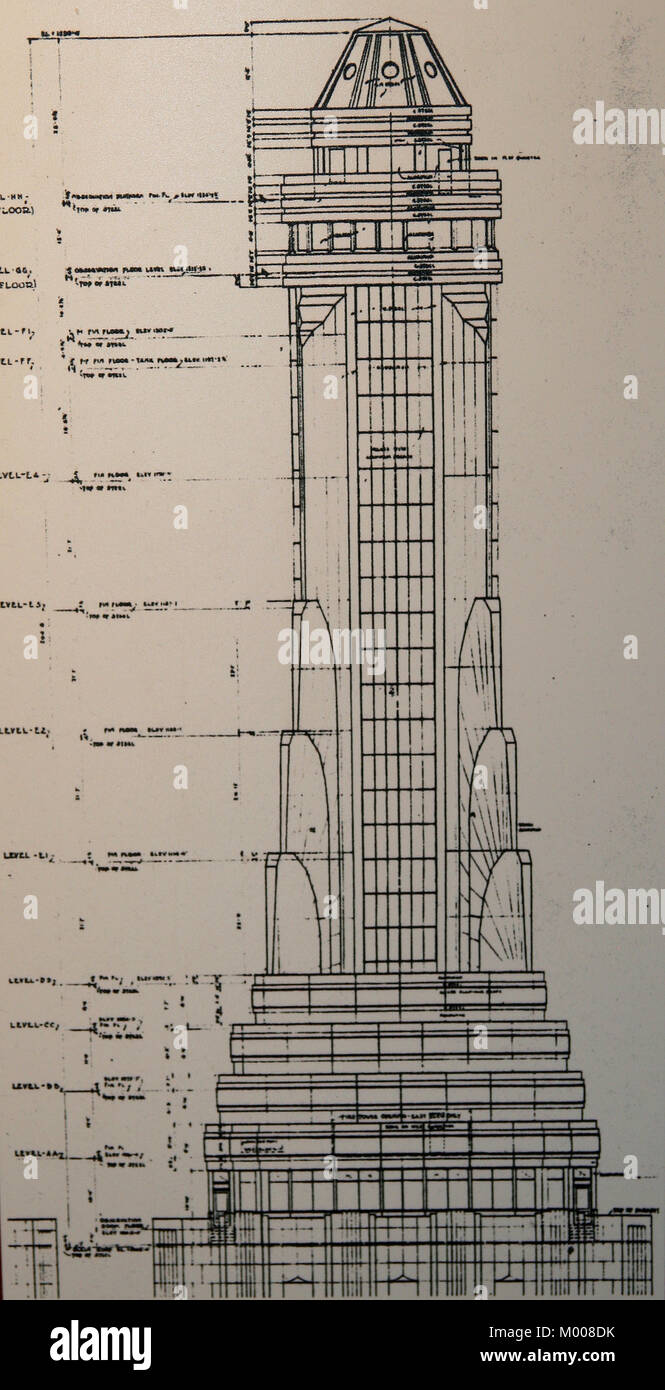 La section intitulée architecture dessin de l'Empire State Building, New York City, New York State, USA. Banque D'Images