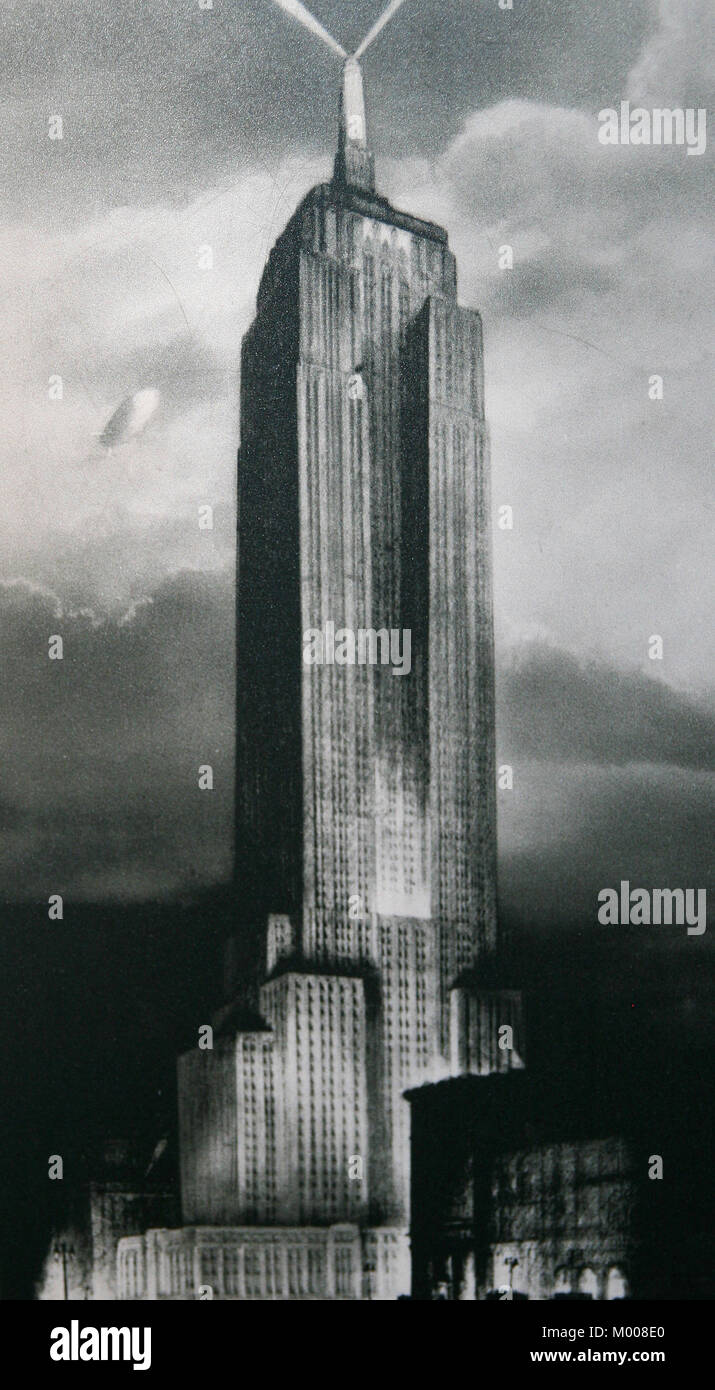 Toute la longueur dessin en noir et blanc de l'Empire State Building, 1931, New York City, New York State, USA. Banque D'Images