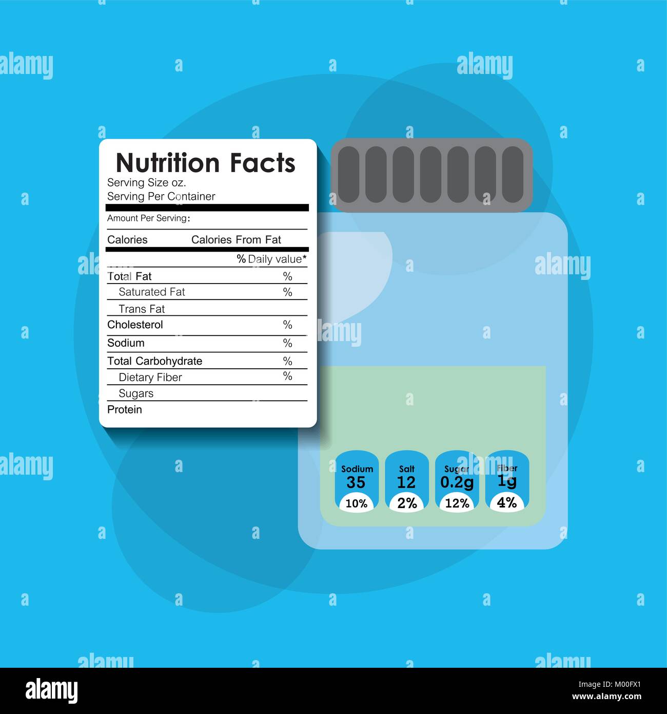 Verre Bouteille sur la nutrition information autocollant Illustration de Vecteur
