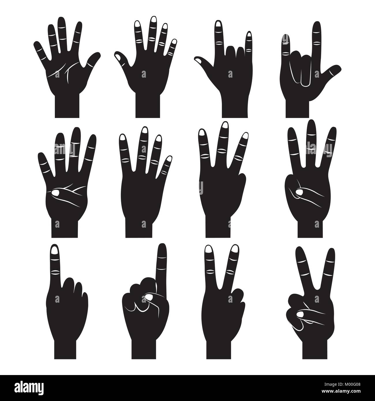Ensemble de gestes de mains différents pictogrammes Illustration de Vecteur