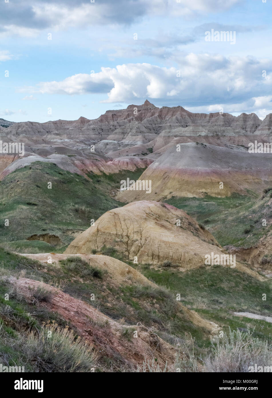 Monte la vallée verte qui balaie en une crête de grès. Banque D'Images