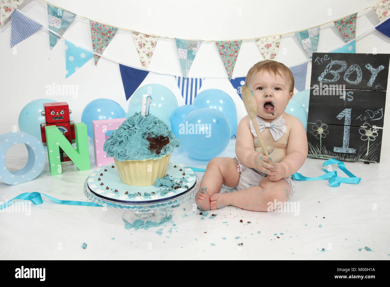1 ans d'anniversaire cake smash, fun food Banque D'Images