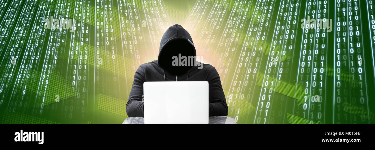 Hacker code informatique anonyme avec interface binaire Banque D'Images