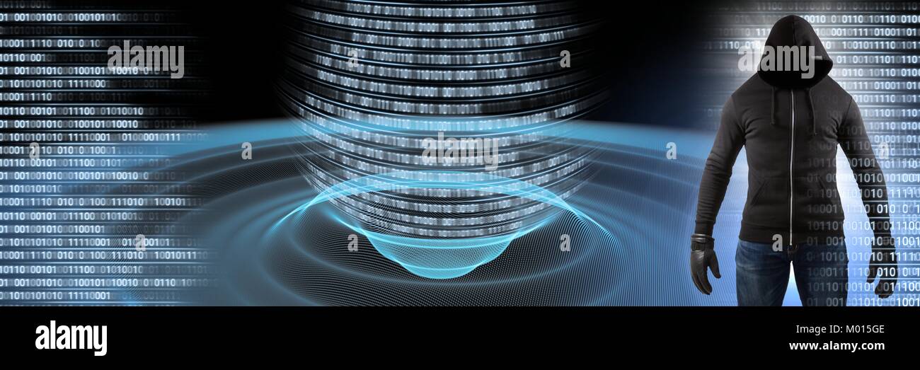 Hacker code informatique anonyme avec interface binaire Banque D'Images