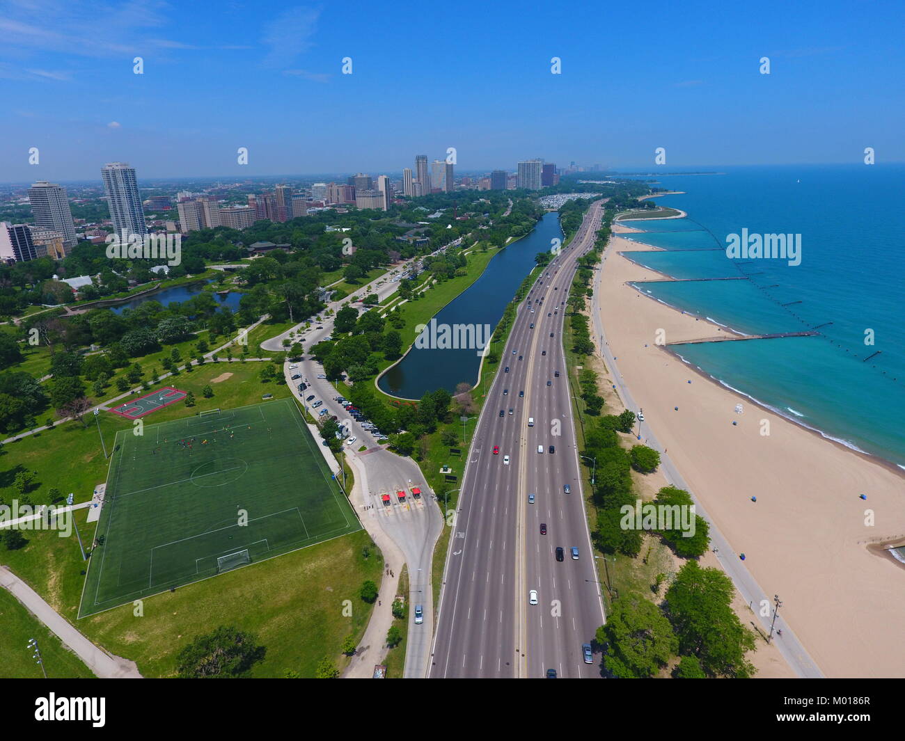 Vue aérienne du quartier de Lincoln Park à Chicago Banque D'Images