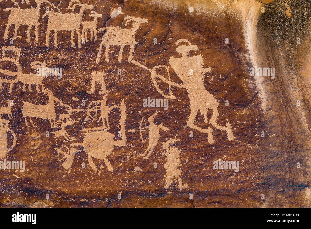 Grand panneau de recherche, l'un des meilleurs panneaux de pétroglyphes dans le monde, créé par la culture Fremont dans Canyonlands, Utah, USA Banque D'Images
