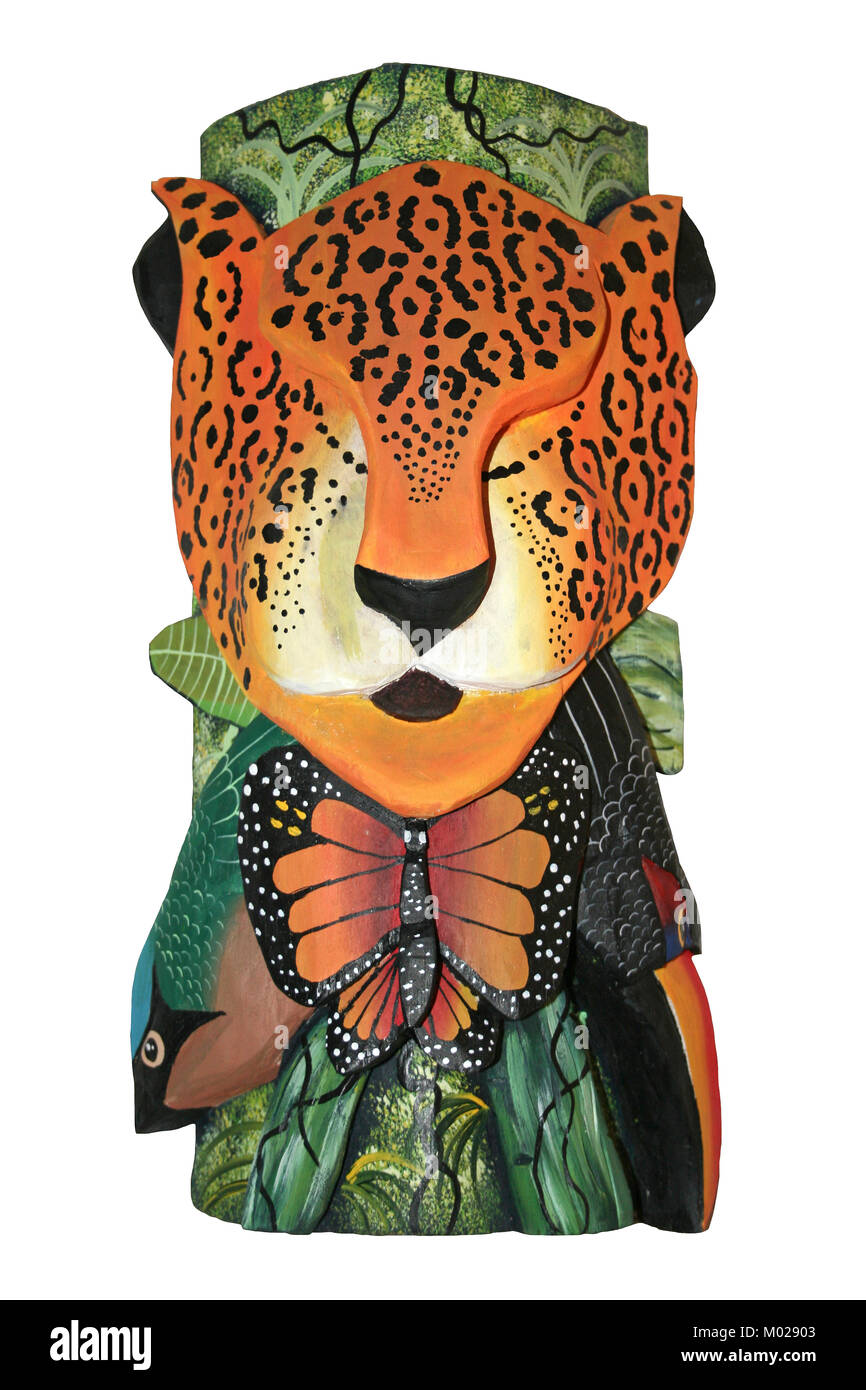 Le Costa Rica avec la plaque indienne Boruca Jaguar & Butterfly Banque D'Images