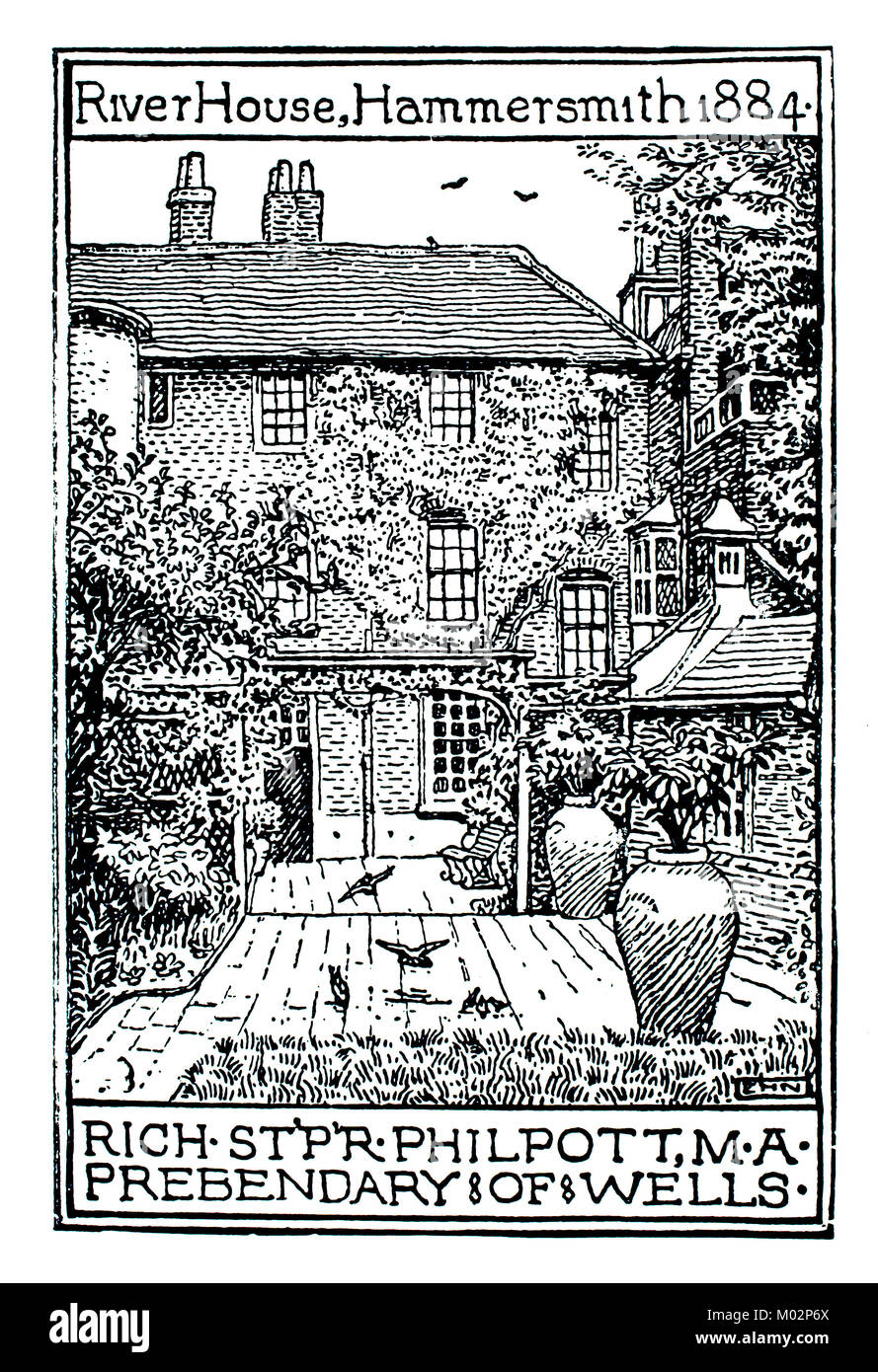Ex-libris de River House, Hammersmith, London, pour Richard Stamper Philpott, Prébendier de la cathédrale de Wells, par E H nouveau, à partir de 1893 Le Studio une Illust Banque D'Images