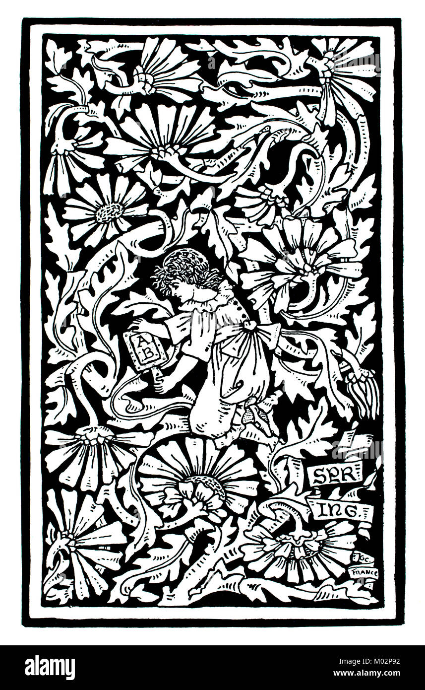 Printemps, gravure sur bois, design par English bijoux et concepteur ferronnerie Grotte France Georgie (Gaskin), à partir de 1893 Le Studio d'un magazine illustré de fines Banque D'Images