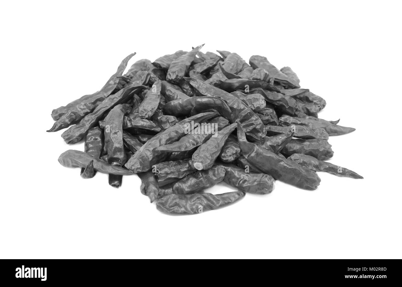 Birds Eye épicé Chili Peppers, isolé sur fond blanc - traitement monochrome Banque D'Images