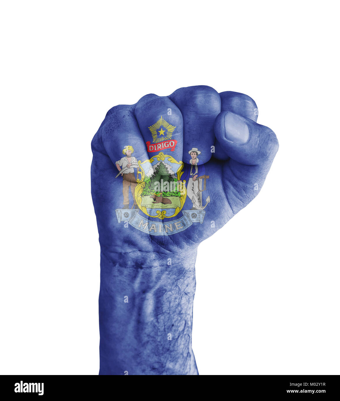 Drapeau de l'état du Maine nous peint sur les droits de l'fist comme symbole de victoire Banque D'Images