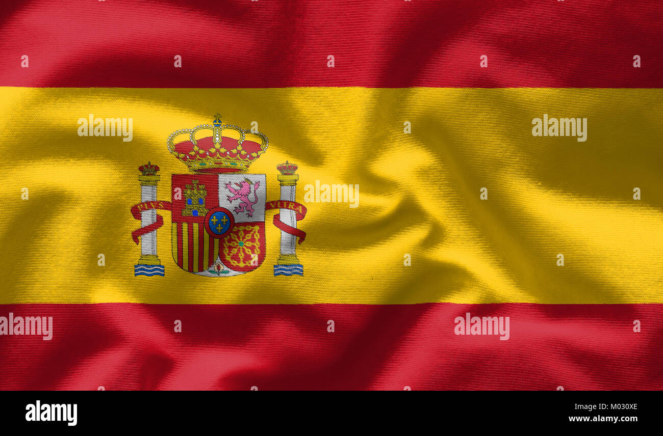 Waving Flag de l'Espagne. Drapeau a real texture tissu Banque D'Images