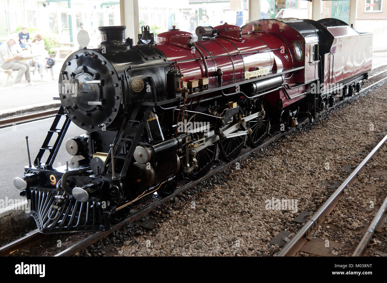 La locomotive à vapeur (moteur n°9 ), Winston Churchill, à New Romney, RH-D Fer, Kent Banque D'Images