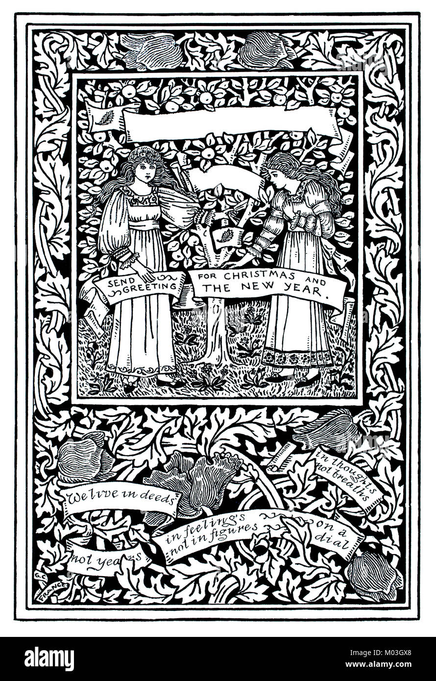 Carte de Noël 1892, design par English bijoux et concepteur ferronnerie Grotte France Georgie (Gaskin), à partir de 1893 Le Studio d'un magazine illustré de Banque D'Images
