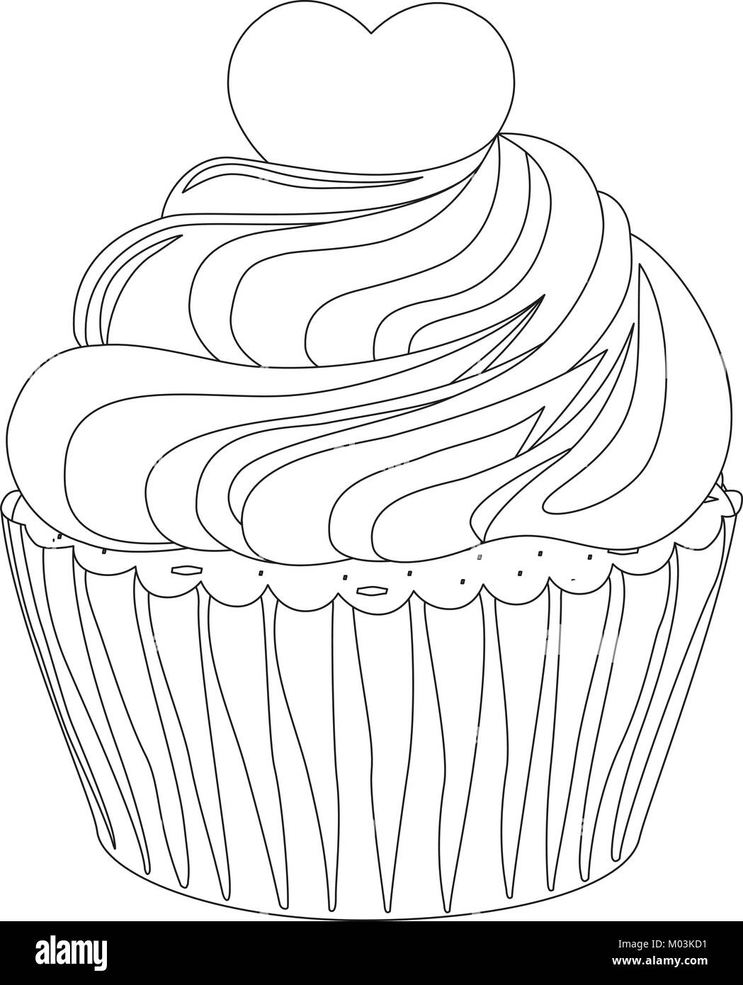 Poster cupcake noir et blanc coeur topping Illustration de Vecteur