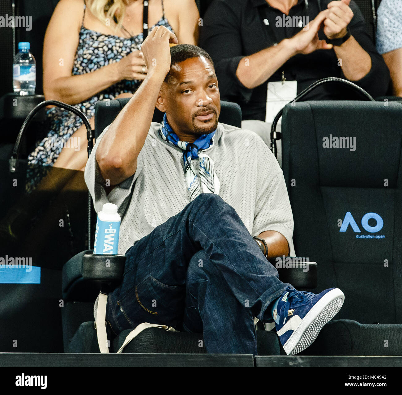 Melbourne, Australie. 19 Jan, 2018. L'acteur américain Will Smith au cours de l'Open d'Australie 2018 à Melbourne Park. Crédit : Frank Molter/Alamy Live News Banque D'Images