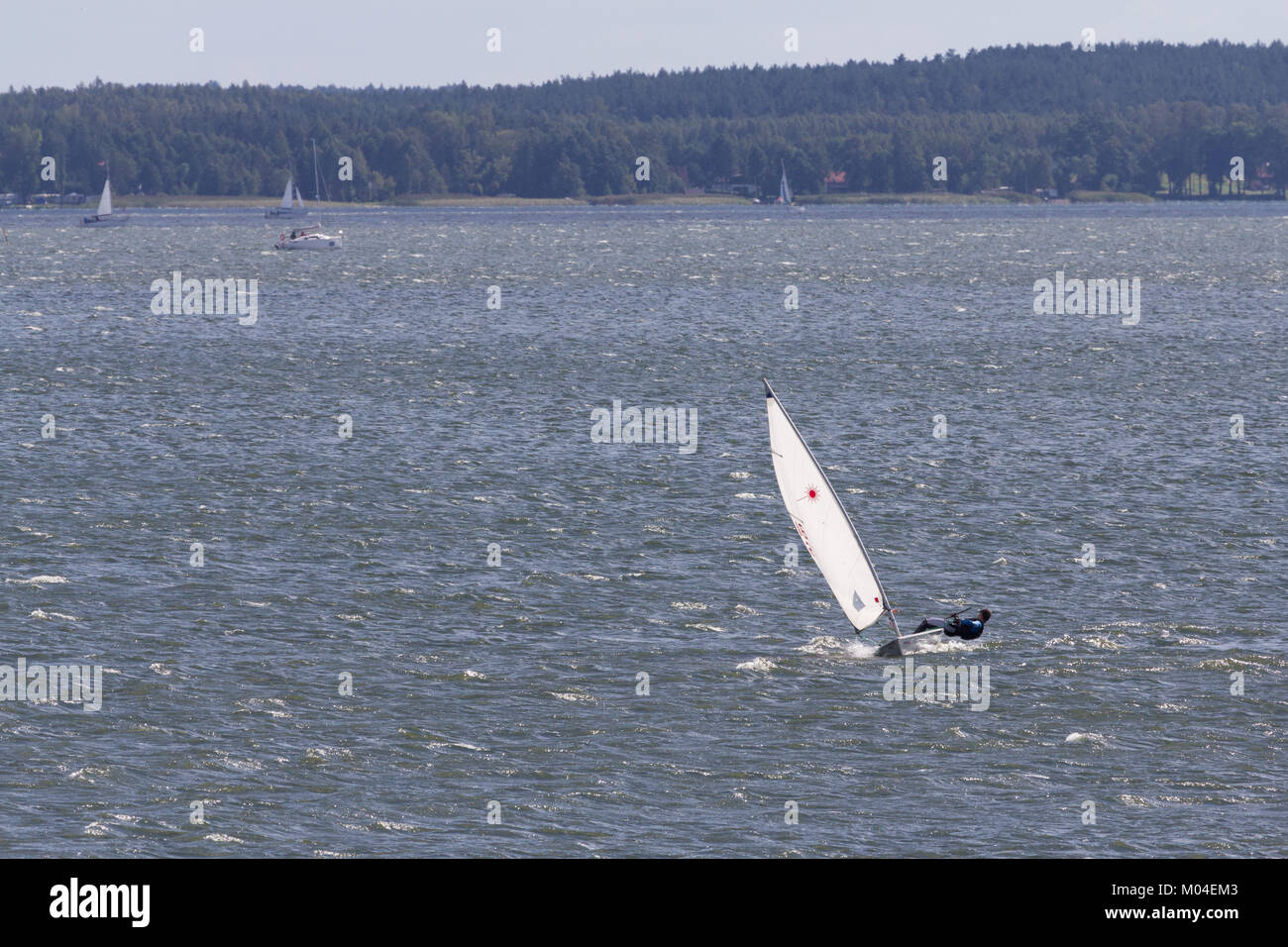 Planche à voile sur le lac Niegocin à Gizycko, la Mazurie, Pologne Banque D'Images