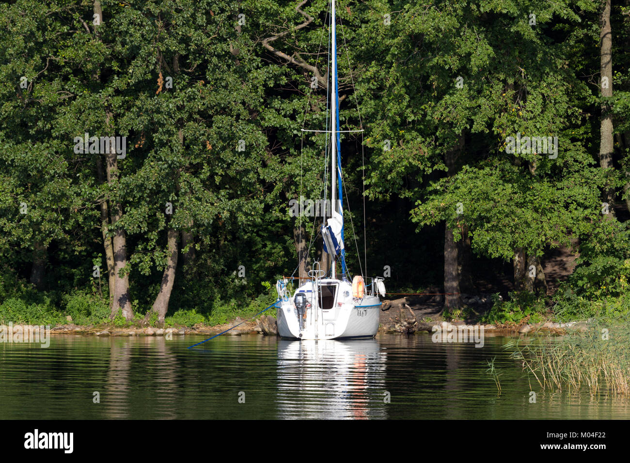 Bateau sur le lac Mamry, la Mazurie, Pologne Banque D'Images