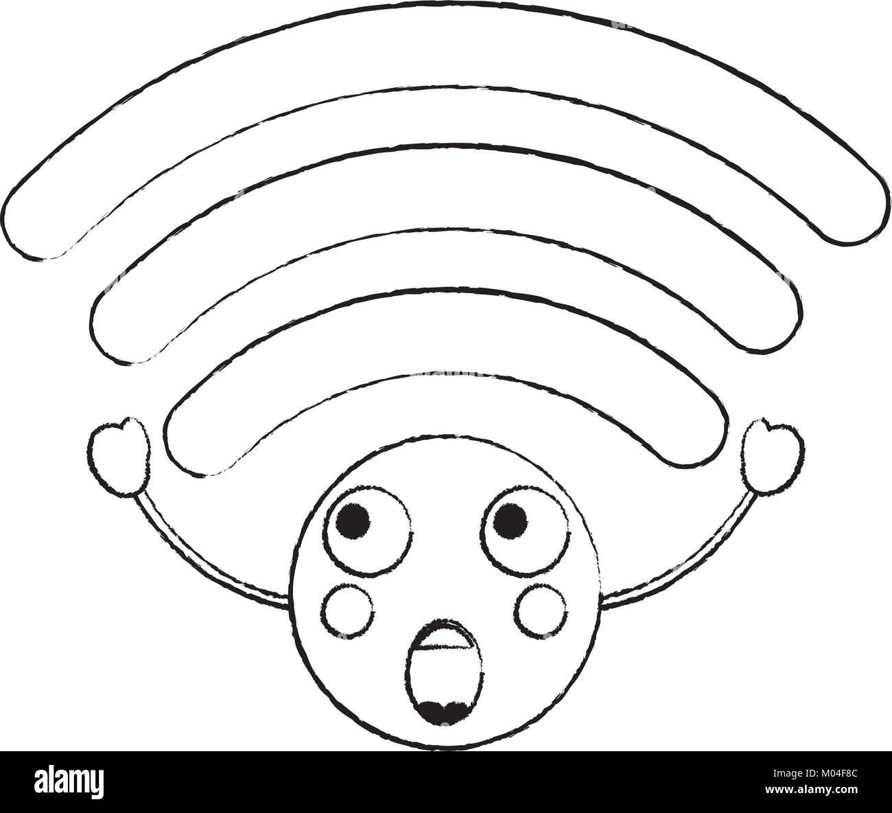 Connexion Wi-Fi au réseau local de l'image icône kawaii surpris Illustration de Vecteur