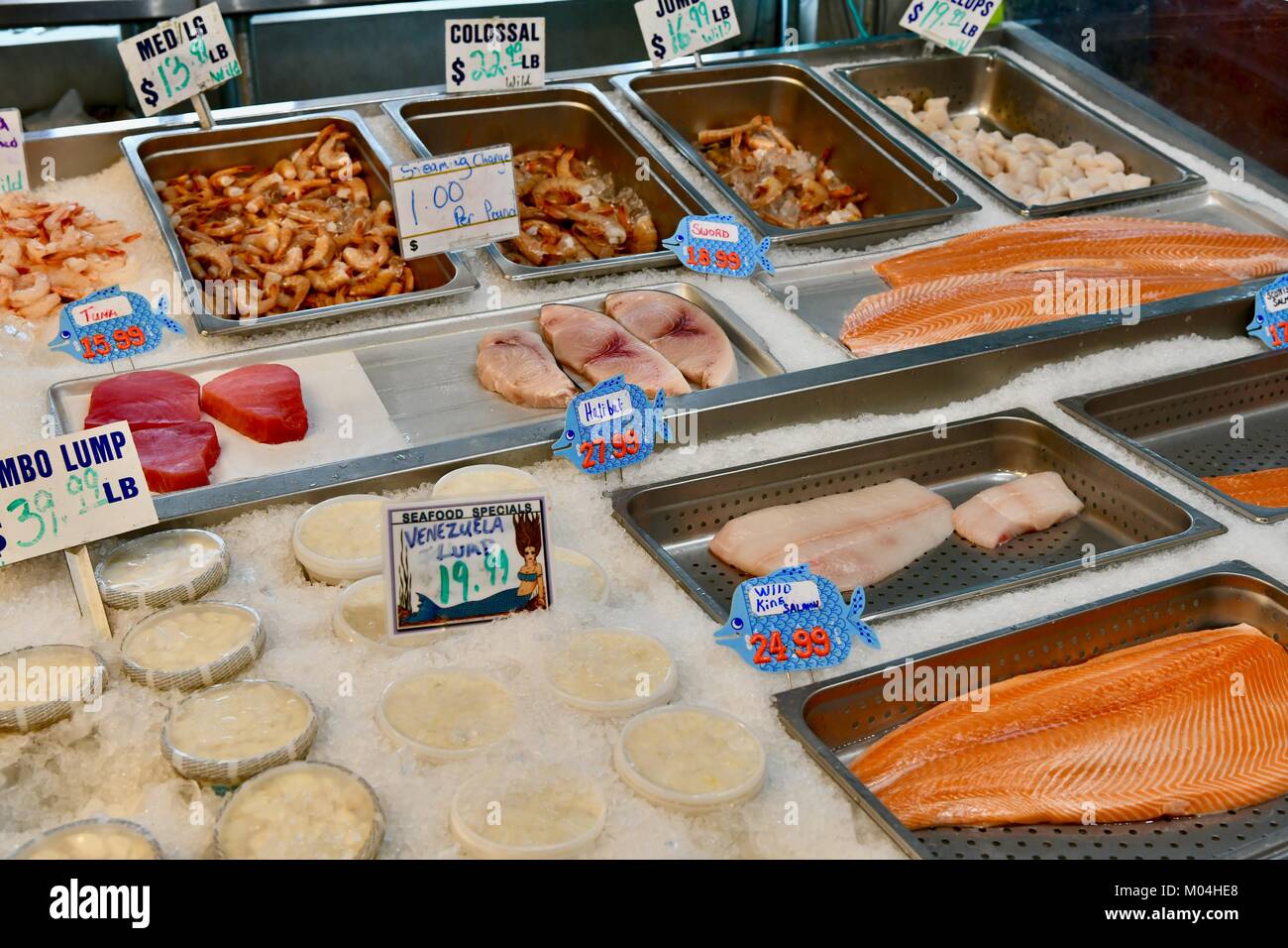 Des fruits de mer frais à un marché de fruits de mer dans le Maryland, USA Banque D'Images