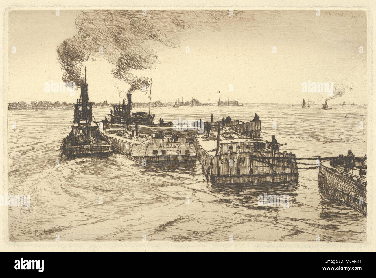 Cette œuvre représente des canots et des remorqueurs, soulignant le rôle important de ces navires dans le développement des voies navigables et la révolution industrielle. L'image fait partie de la collection du Metropolitan Museum of Art. Banque D'Images