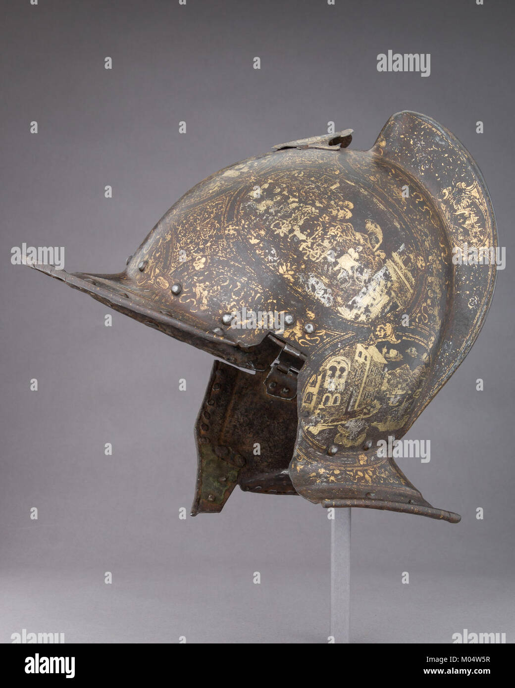 Le Burgonet est un type de casque utilisé aux XVIe et XVIIe siècles, connu pour sa protection et sa forme distinctive. Cet exemple fait partie de la collection MET, présentant des équipements militaires modernes. Banque D'Images