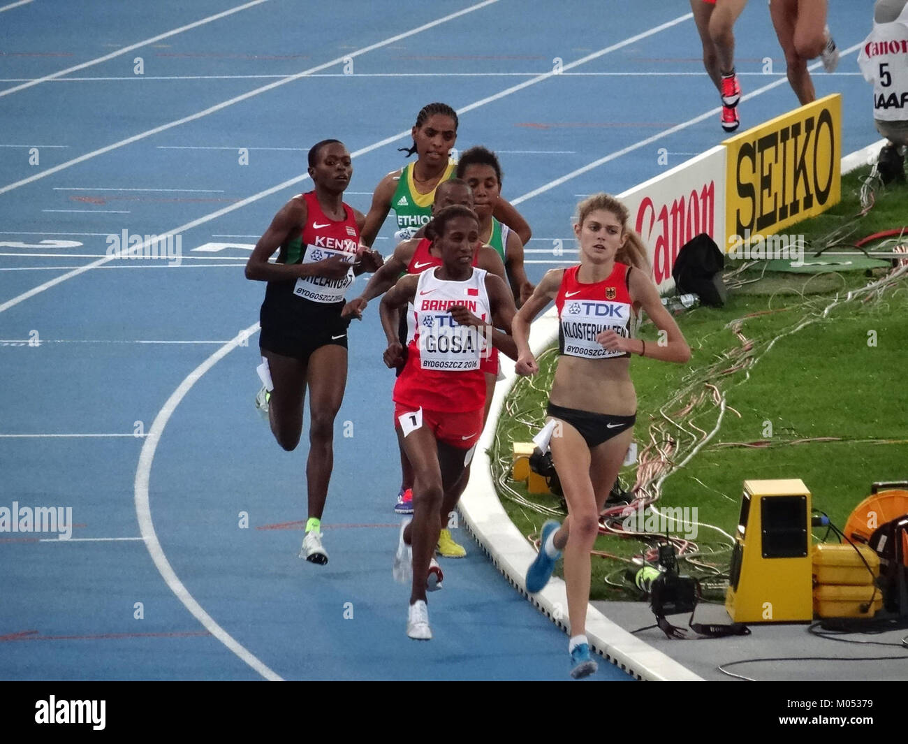 Les Championnats du monde U20 de l'IAAF 2016 à Bydgoszcz, en Pologne, ont eu lieu le 20 juillet 2016 la finale du 3000m. La course a mis en avant de jeunes talents sportifs en compétition sur la scène internationale. Banque D'Images