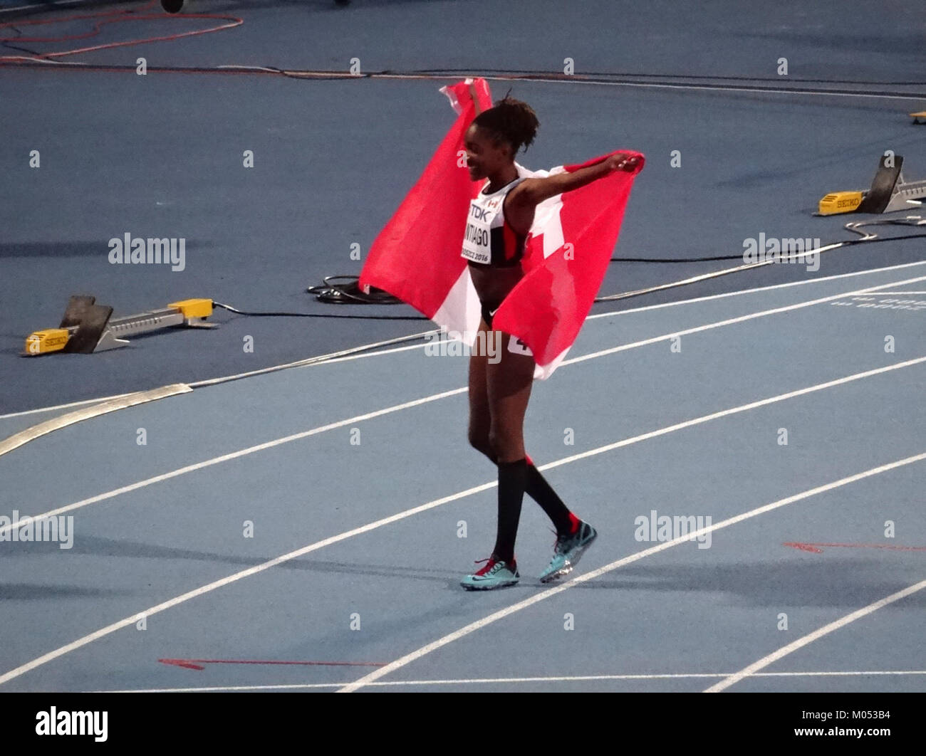 Les Championnats du monde U20 de l'IAAF 2016 à Bydgoszcz, en Pologne, ont accueilli la finale du 400 m haies du womenâ€™ le 22 juillet 2016. Cet événement a présenté les meilleurs jeunes athlètes du monde entier, en compétition pour le titre de championnat. Banque D'Images