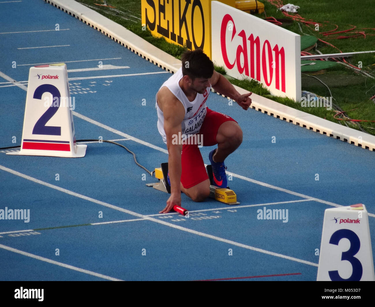 La finale masculine du relais 4x100m aux Championnats du monde U20 de l'IAAF 2016 à Bydgoszcz, en Pologne, a présenté les meilleures performances athlétiques en athlétisme. Banque D'Images