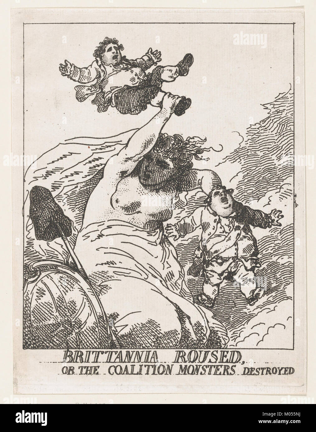 Cette œuvre d'art intitulée « Britannia réveillé, ou les monstres de la coalition détruits » représente un moment de triomphe pendant les guerres napoléoniennes. Il montre les forces victorieuses de la coalition qui vainquent l'ennemi, symbolisées par des figures monstrueuses. La pièce a été créée comme un reflet historique de la période. Banque D'Images
