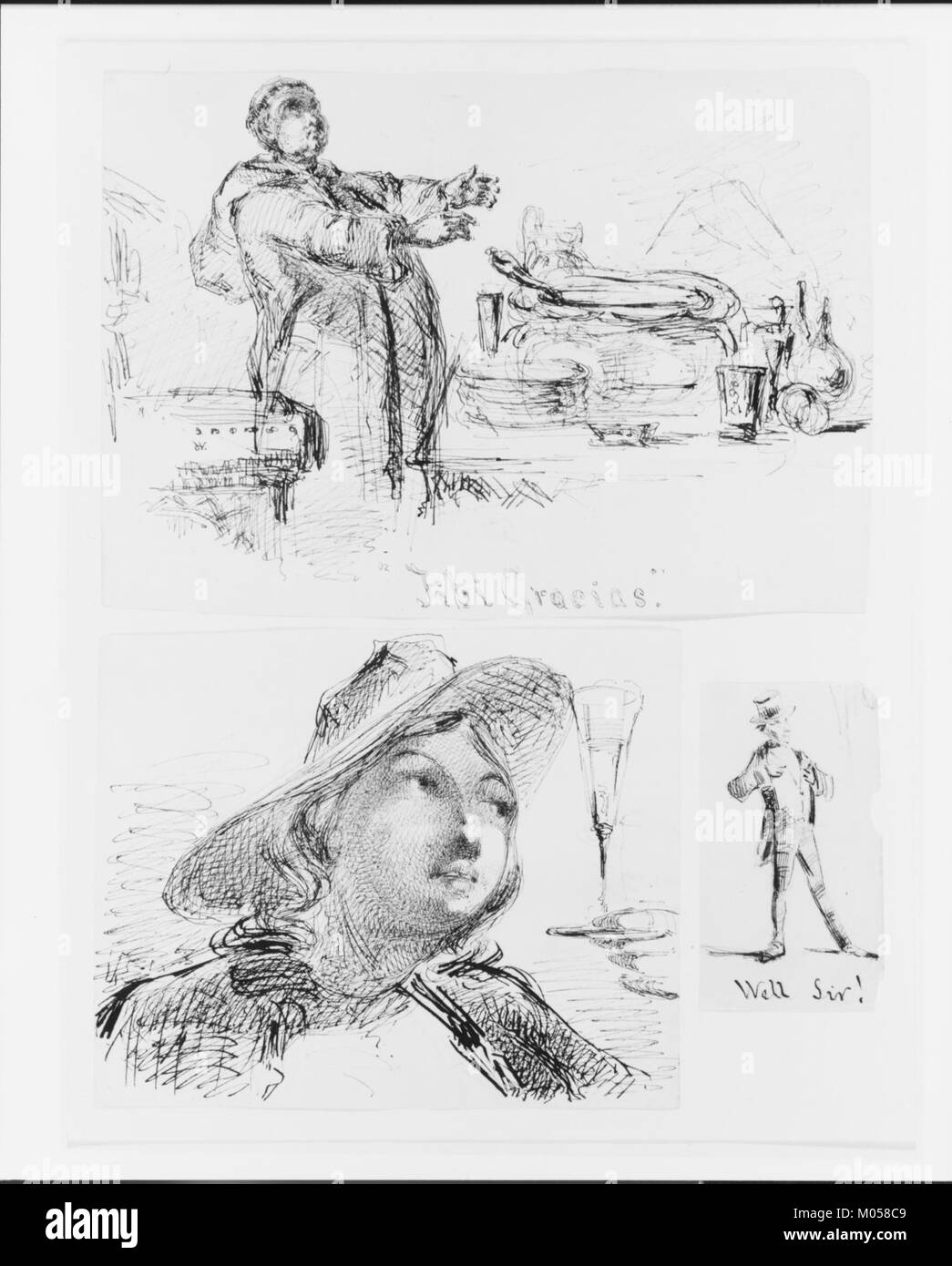 Ce dessin de carnet de croquis, intitulé 'buste d'une jeune femme avec chapeau, verre de vin', est une pièce d'un artiste anonyme dans la collection du Metropolitan Museum of Art. L’œuvre explore le portrait et l’interaction délicate de la lumière et de l’ombre. Banque D'Images