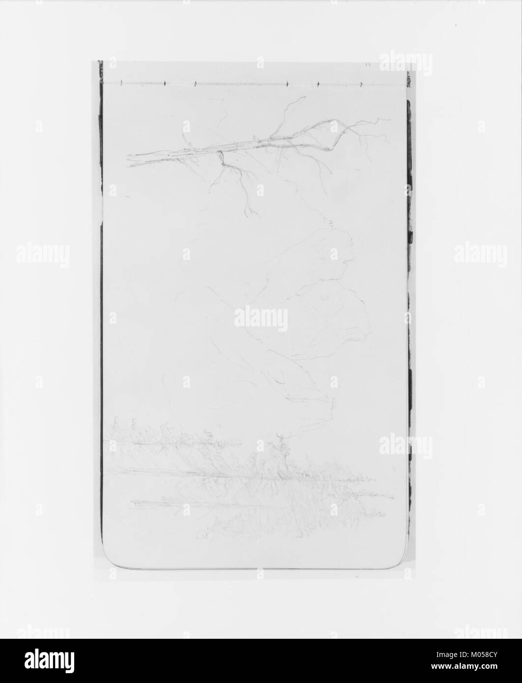 Cette pièce, tirée d'un carnet de croquis, présente un paysage canadien pittoresque avec des montagnes et des arbres. Il met en valeur la beauté de l'environnement naturel du Canada à travers des croquis détaillés, conservés dans la collection MET. Banque D'Images