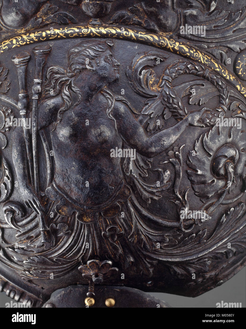 Un casque burgonet historique, faisant partie de la collection MET, conçu pour le combat médiéval. Le casque est reconnu pour sa forme distinctive et ses caractéristiques de protection. Banque D'Images