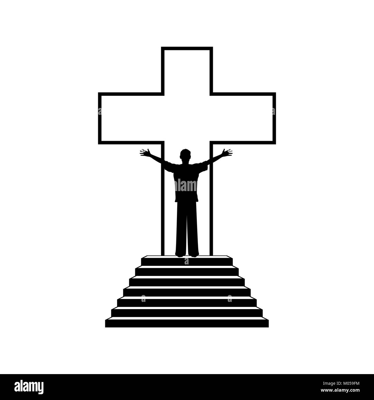 Christian illustration. L'homme dans l'arrière-plan de la croix de Jésus Christ Illustration de Vecteur