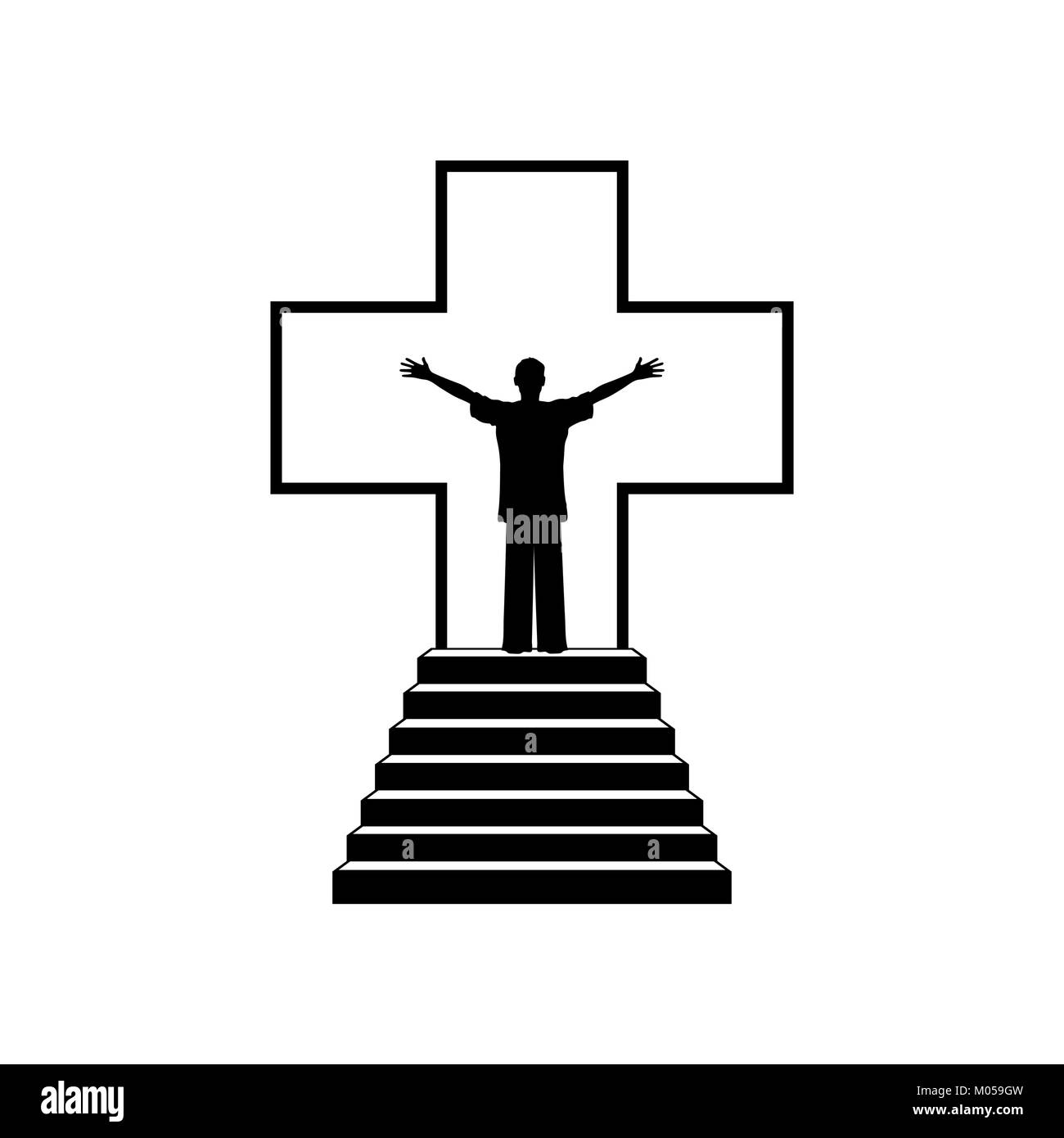 Christian illustration. L'homme dans l'arrière-plan de la croix de Jésus Christ Illustration de Vecteur
