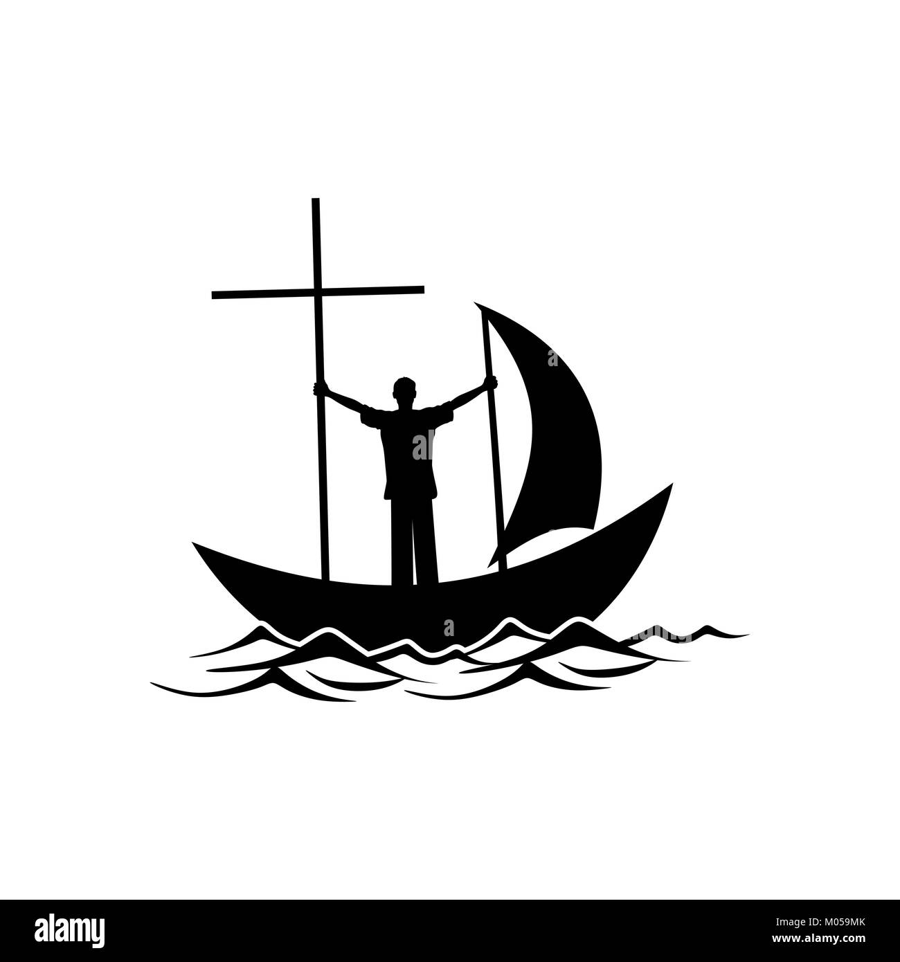 Christian illustration. Le disciple de Jésus Christ flotte dans le voile de la foi Illustration de Vecteur