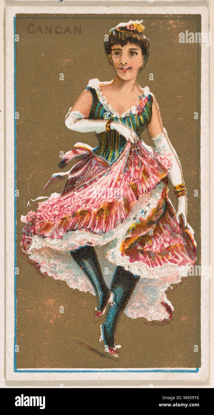 Cancan est une lithographie de la série National Dances de Kinney Bros., représentant la forme de danse française vivante et énergique, créée pour promouvoir les cigarettes Cross Cut. Banque D'Images
